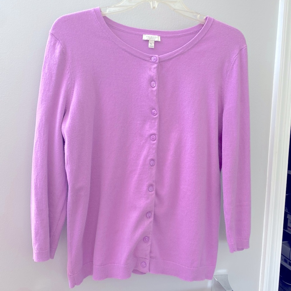 Talbots pale purple 3/4 sleeve Cardigan Sweater. Petite Medium